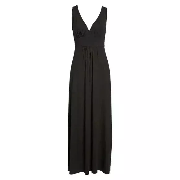 Loveappella V-Neck Jersey Maxi Dress - Black - Petite 2