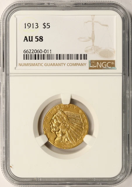 1913 $5 Indian Gold Half Eagle NGC AU58