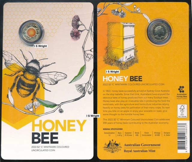 Australia: 2022 $2 Australian Honey Bee Coloured $2 Coin in RAM Card
