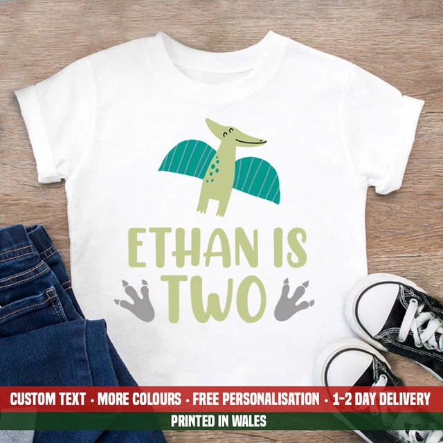 T-shirt bambino nome personalizzato è età pterodattilo a tema compleanno dinosauro top regalo