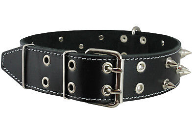 Genuine Leather Spiked Dog Collar XLarge Breeds 23"-28" Neck 1.75" Wide Black