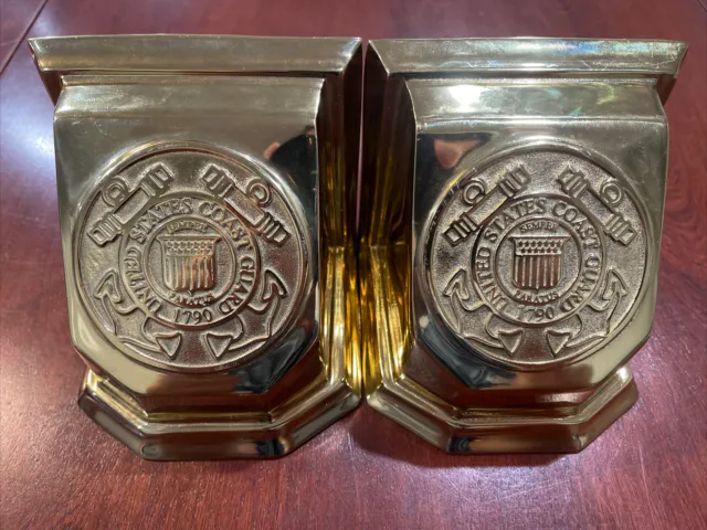 Rare Vintage 1995 VIRGINIA METALCRAFTERS Coast Guard Brass Bookends MilitarySeal