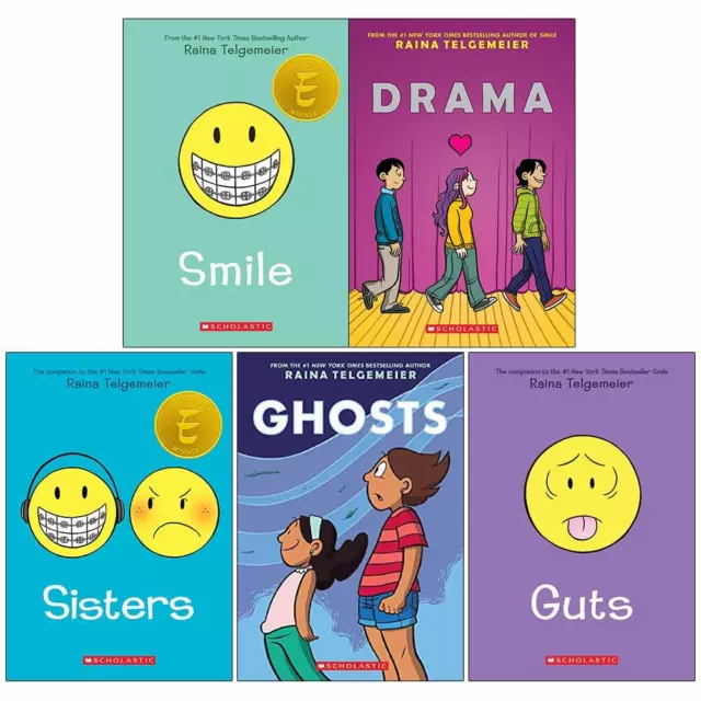 Raina Telgemeier Collection 5 Books Set - Smile, Drama, Sisters, Ghosts, Guts PB