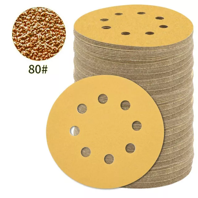 50PCS 5 inch Sanding Discs 8 Holes Hook Loop Orbital Sander Paper 60-800 Grit
