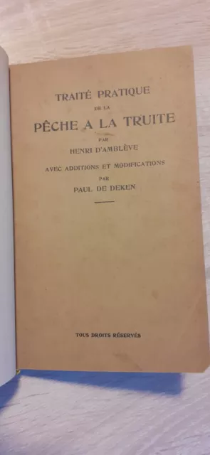 1914 Traité pratique de la pêche à la truite par Henri d’Amblève mouche ex rel