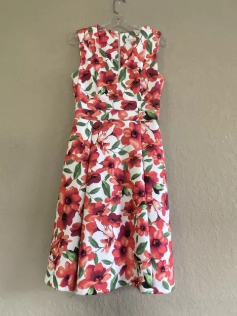 CALVIN KLEIN Floral Print  Red Multi Fit & Flare Sleeveless Scuba Dress Size 6