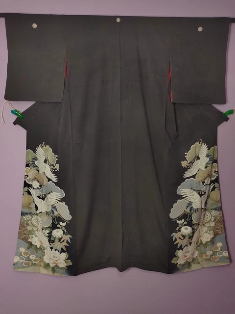 Lovely! Antique Vintage Japanese Silk Kimono Showa Taisho Tomesode w Cranes