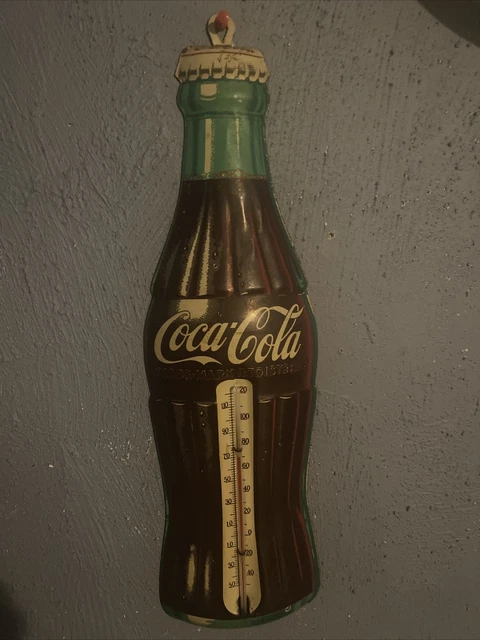 Vintage Original Coca Cola Tin Litho Bottle Advertising Thermometer By Robertson
