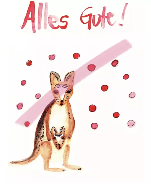 ALLES GUTE KÄNGURU Karte Geburtstag Zeichnung Postkarte Aquarell A6