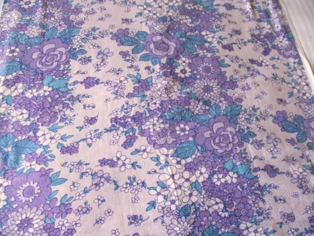 1 Only Vintage Purple Flower Power Cotton Flannelette Single Bed Flat Sheet