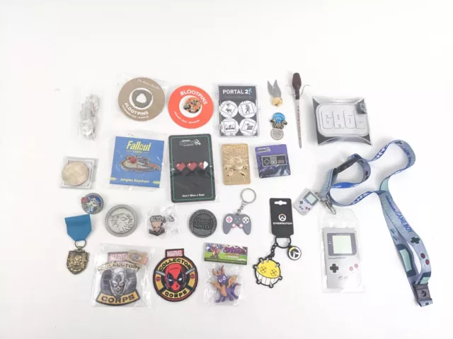 Collectibles Lot Video Game Related Pins Coins Patches Keychains Portal Zelda