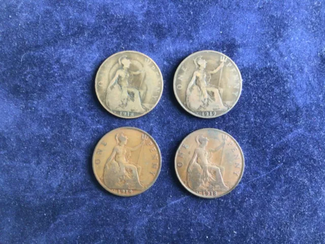 Heaton And Kings Norton Pennies 1912H , 1918H, 1918Kn, 1919H ,1919Kn