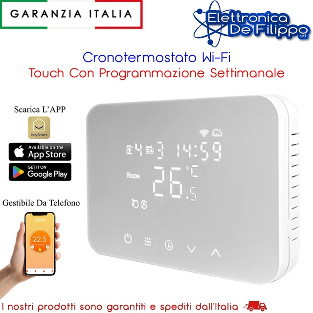 Termostato Temperatura Smart System Wifi. Sensore Temperatura Google Assistant - App Tuya, Termostato Ventilconvettore Programmazione - Schermo LCD IPS TFT, Alexa Google, 7 Lingue Supportate | SMAU SRL