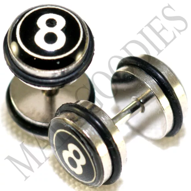 0005 Fake Cheater Faux Illusion Ear Plugs 16G Look 0G 8mm Eight - 8 Ball Design