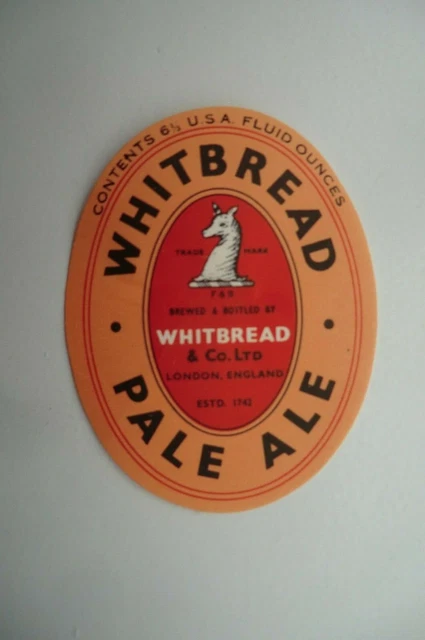 Whitbread London Pale Ale 6 1/3 Usa Fl Oz Brewery Beer Bottle Label