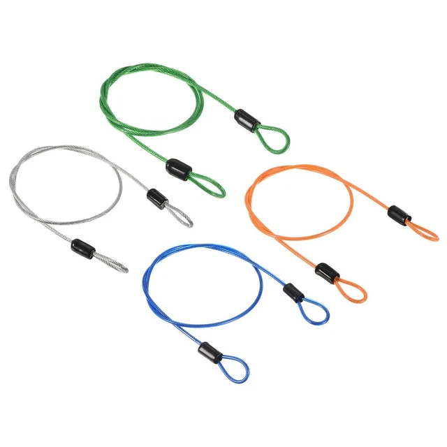 Security Cable 2.5mmx0.5m Coated Rope w Loop Transparent,Green,Blue,Orange 4Pcs