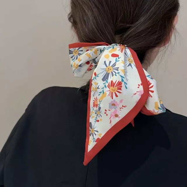 Satin Silk Scarves Women Hair Ribbon Flower Printed Scarf Stripe Hair Bands