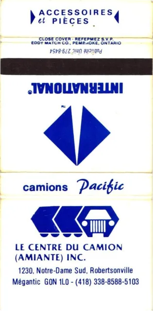 Le Centre Du Camion Inc. International, Quebec, Canada Vintage Matchbook Cover