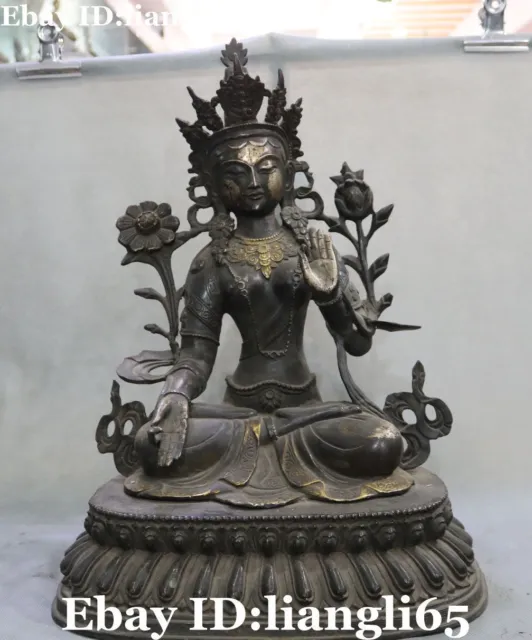 20 "Tibet Buddhismus Alte Silberne Tempel Lotus 7 augen Weiße Tara Gott Statue