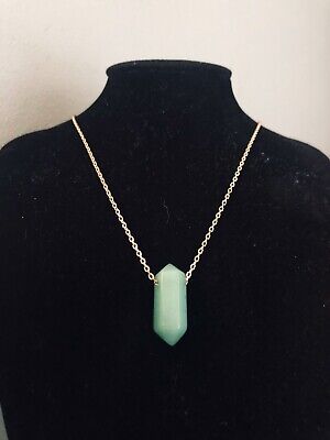 Brandy Melville Gold Tone Jade Green Pendulum Necklace Pendant Chakra Gift NWT 2