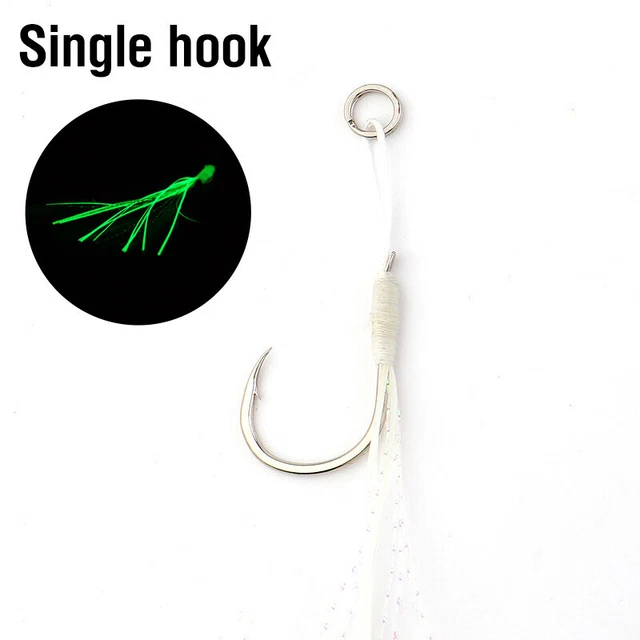 20Pcs Single Double Barbed Assist Fishing Hooks Metal Jig Lure Hooks Saltwater