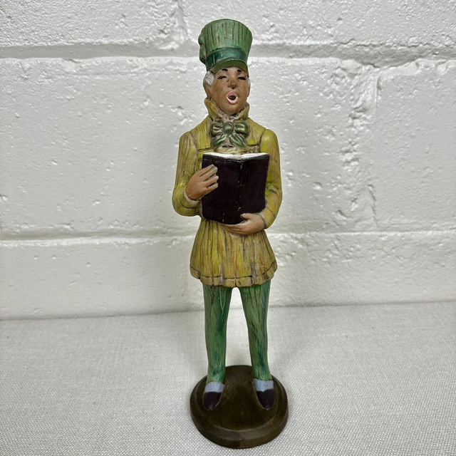 Large 15 Inch Ceramic Christmas Person Figurine Green Brown Decor Vintage