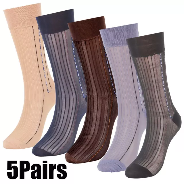 5 Pairs Mens Ultra Thin Dress Socks Silk Sheer Business Socks Soft Nylon Work