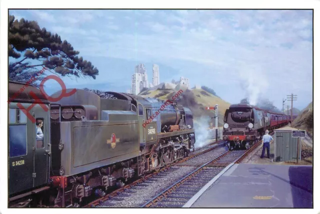 Picture Postcard__RAILWAY SERIES, CROSSING AT CORFE, 34098 LOCO