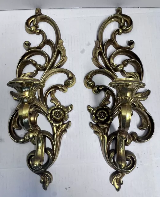 Vintage Pair of Syroco Gold Wall Sconce Candle Holders