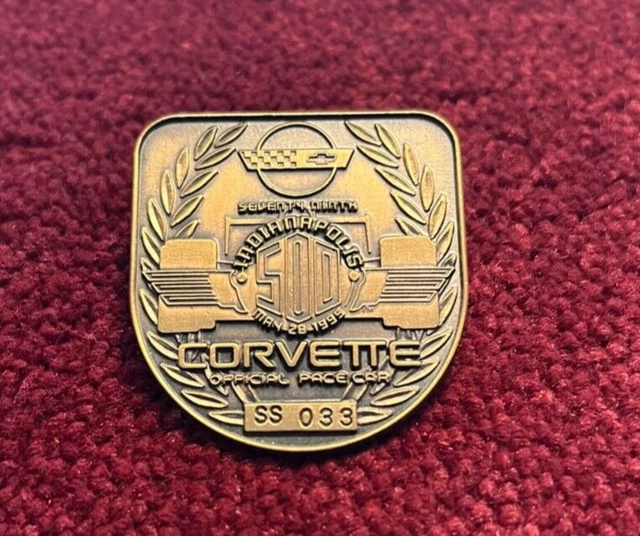 Authentic 1995 INDY 500 Bronze Pit Access Badge Lapel Pin J. VILLENEUVE Corvette