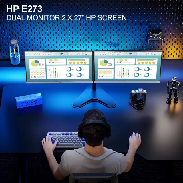 Dual Monitor Screen Setup 2 x 27" FULL HD 1920x1080 LED New Dual Stand IPS HDMI