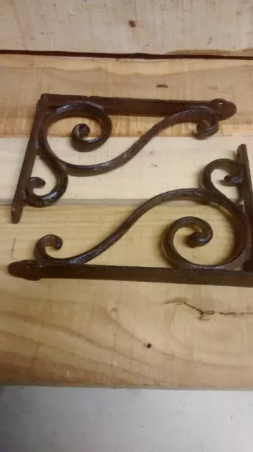 2 cast iron Antique Style Large SCROLL Shelf Brackets