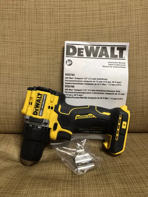 New DeWalt DCD794B 20V ATOMIC COMPACT SERIES BL Li-Ion 1/2" Drill Driver