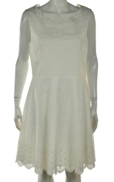 Halston Heritage Womens Dress Size 12 White Sheath Knee Length Sleeveless Cotton