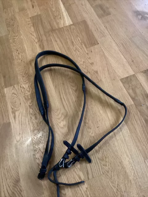 Black English Leather Rubber Grip Pony / Cob Size Reins