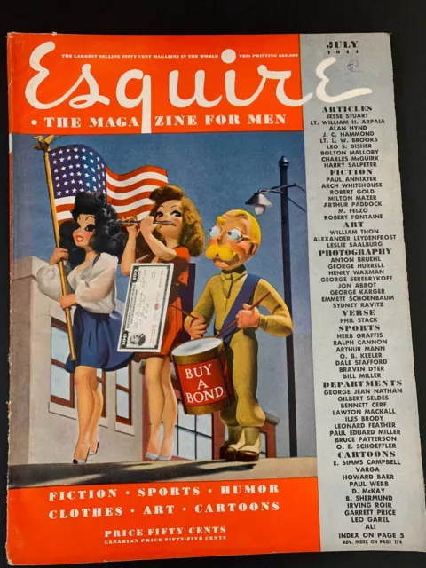 1944 July Esquire Magazine - Varga Illustration - Nice Cover & Ads