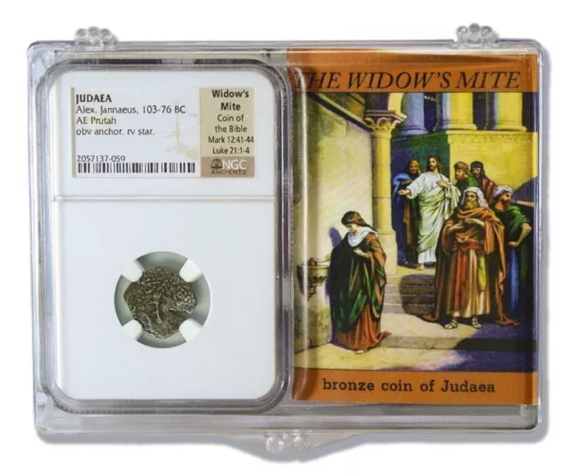 Widows Mite NGC Certified * Average Grade * Judean Prutah 103-76 BC w/ BOX & COA