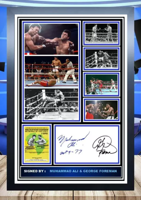 130) muhammad ali & george foreman boxing signed a4 photograph framed reprint