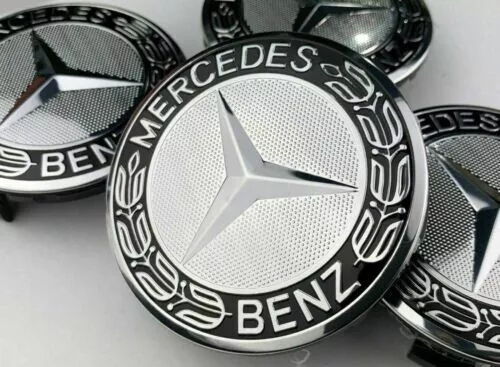 4x Black Silver Mercedes Benz Alloy Wheel Centre Caps 75mm Badges Hub- Fits All