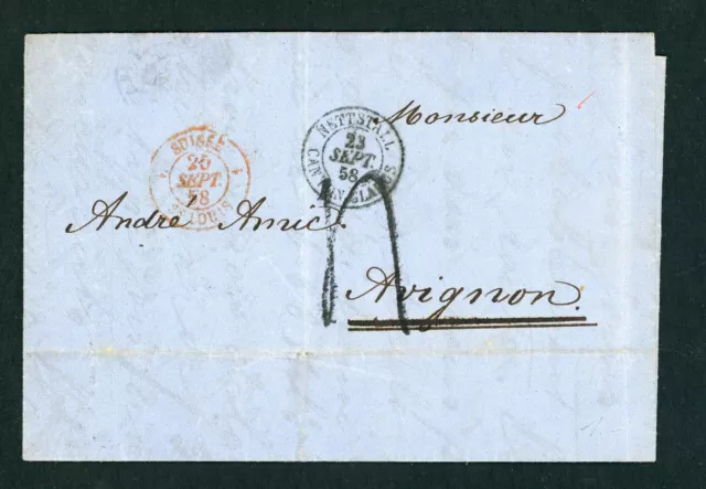 Vorphilatelie Brief Schweiz Nettstall nach Avignon Frankreich 1858