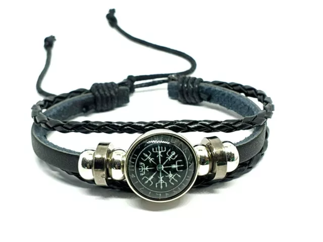 Vegvisir Bracelet Rune Compass Cuff Hematite Protection Beads Stave Norse Viking