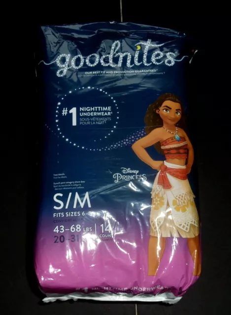 Goodnites Girls' Nighttime Bedtime Underwear, Size: S/M 43-68 LBS  NIB 14 Count 