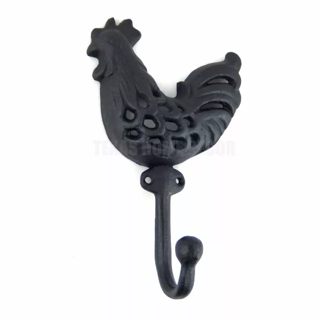 Rooster Farm Wall Hook Cast Iron Key Towel Coat Hanger Black With Clear Coat