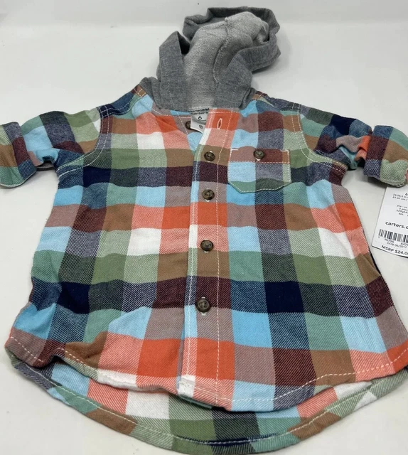 Carters Baby Boy Plaid Button Down Shirt  With Hoodie￼ Size 6 Month