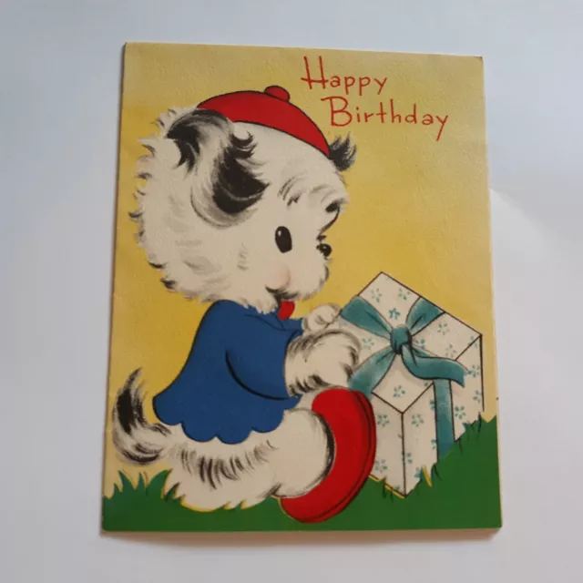 Happy Birthday Puppy Wearing Hat Vintage Card Used Anthropomorphic Volland