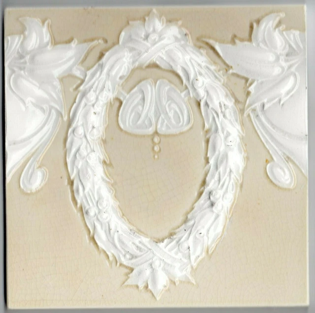 Cream & White Original 216 reclaimed original Art Nouveau tiles 18 ft wall 3