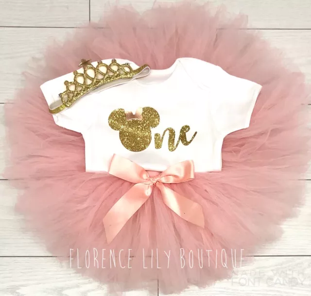 Luxury Baby Girls Cake Smash Outfit 1st Birthday Vest Set Tutu Skirt Minnie Gold