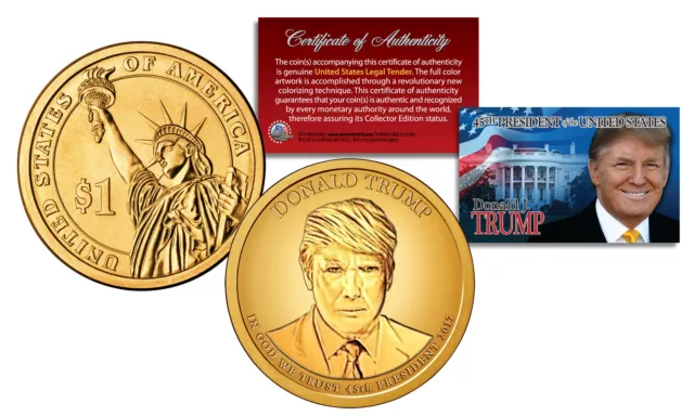 DONALD TRUMP Genuine 45th President PRESIDENTIAL DOLLAR $1 U.S. Coin GOLDEN-HUE