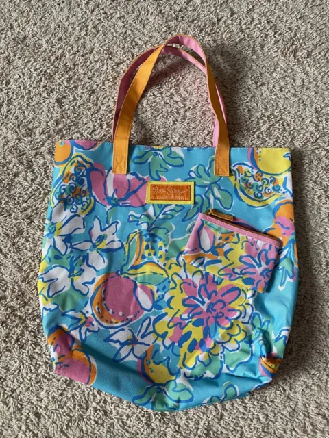 PREOWNED Lilly Pulitzer for Estee Lauder Floral Print Tote Bag + Coin Purse
