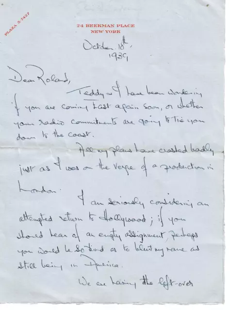 RARE! "Young & Innocent" Gerald Savory Hand Written 2 Page Letter Dated 1939 COA